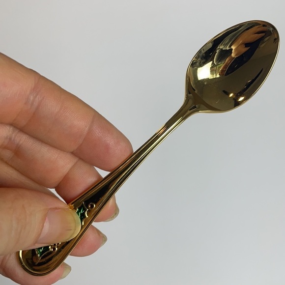 Retroneu Japan 24 k gold plated Spoons desert/appetizer Christmas Holly Design - Picture 4 of 14